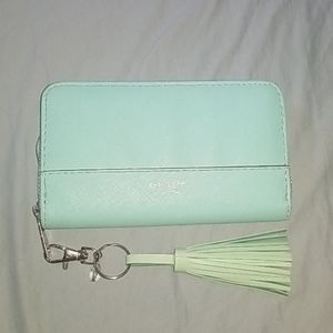 turquoise wallet with matching keychain
